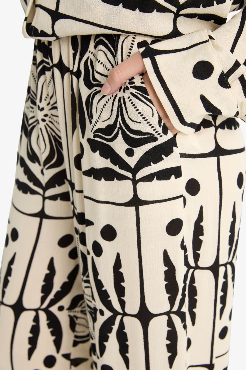 Woman Ecru Girl Straight Wide Leg Crinkle Viscose Trousers