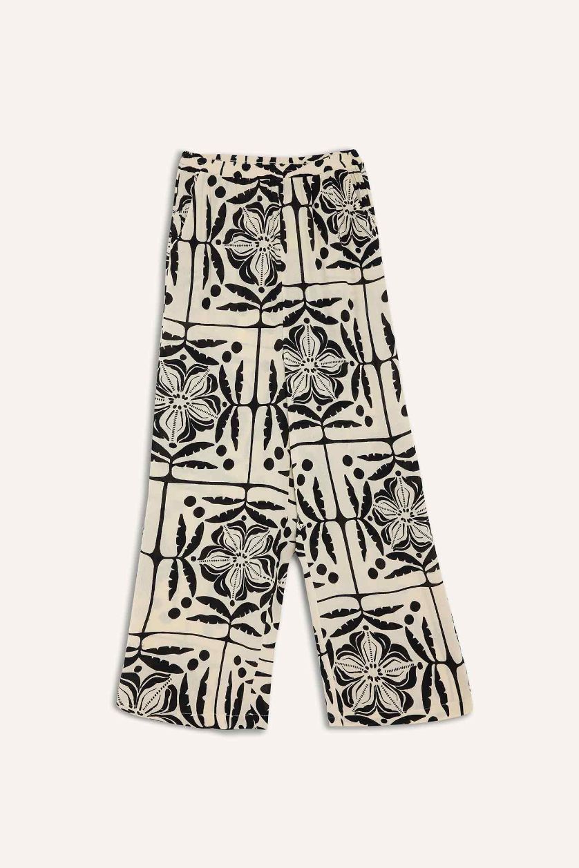 Woman Ecru Girl Straight Wide Leg Crinkle Viscose Trousers