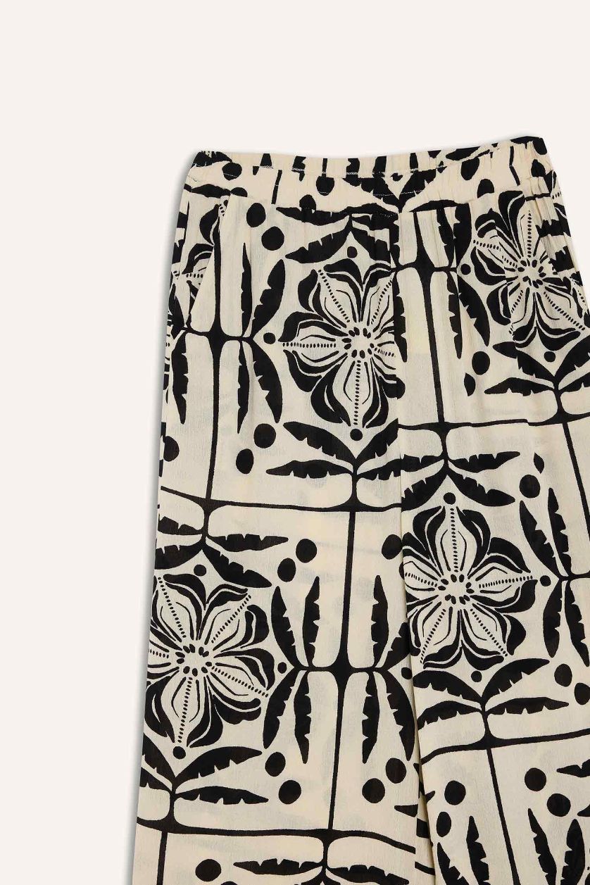 Woman Ecru Girl Straight Wide Leg Crinkle Viscose Trousers