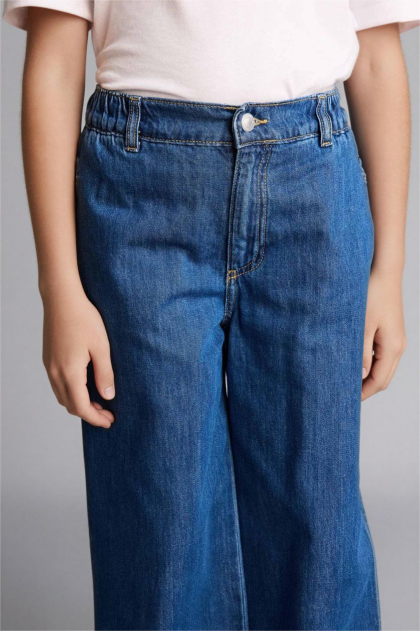 بنات أزرق بنطرون جينز بناتي قصة مريحة برجل واسع