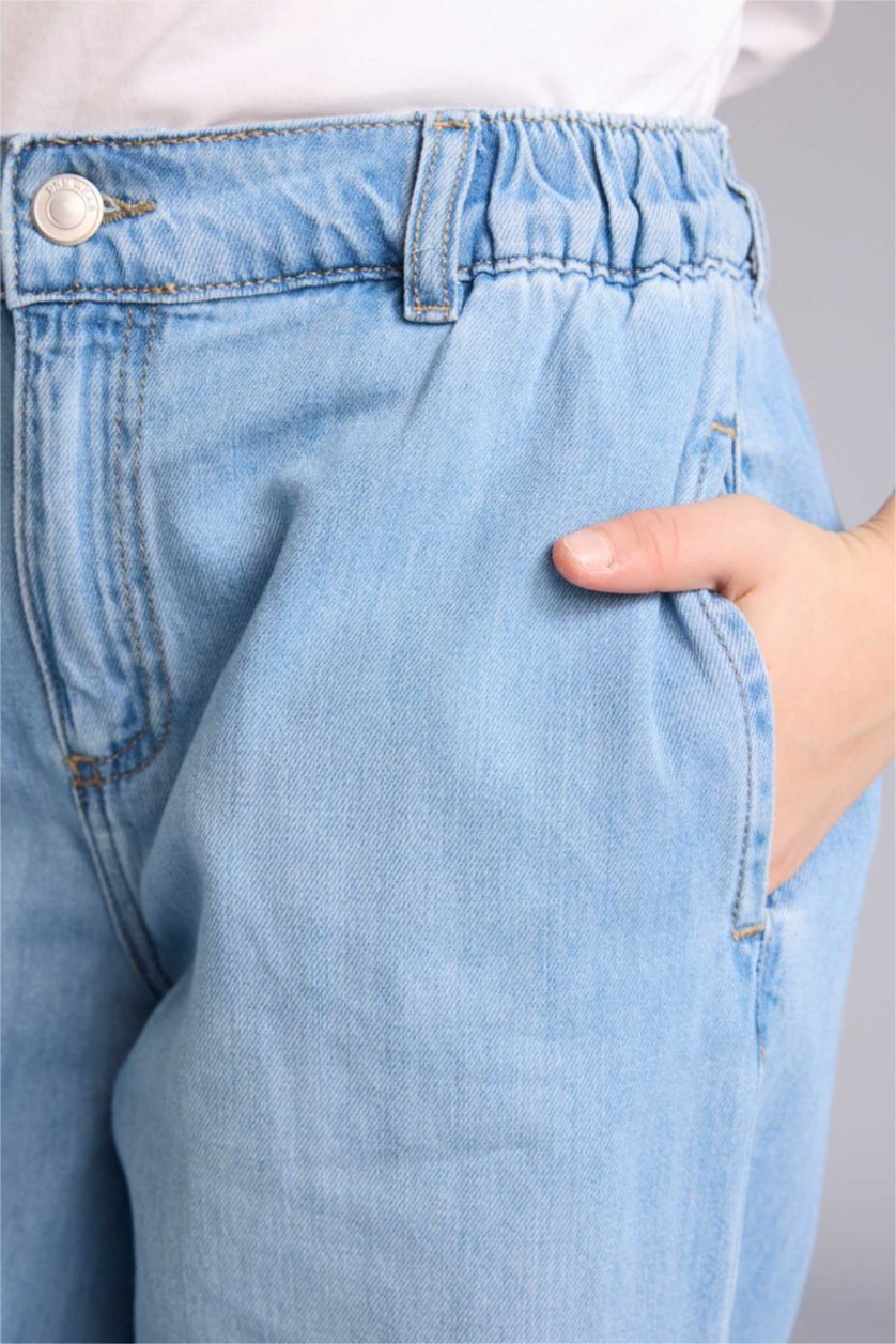 بنات أزرق ثلجي بنطرون جينز بناتي قصة مريحة