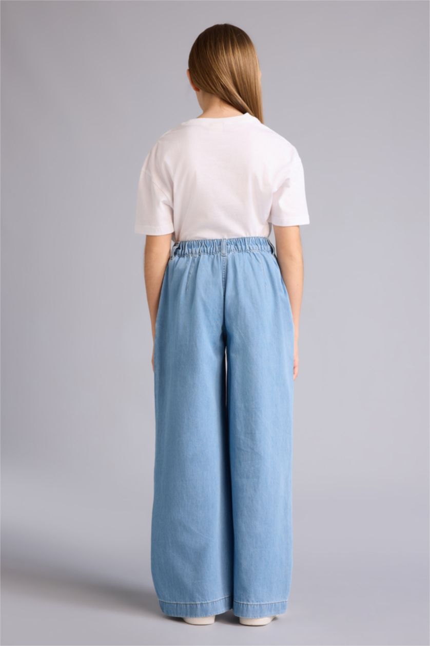 بنات أزرق ثلجي بنطرون جينز بناتي قصة مريحة