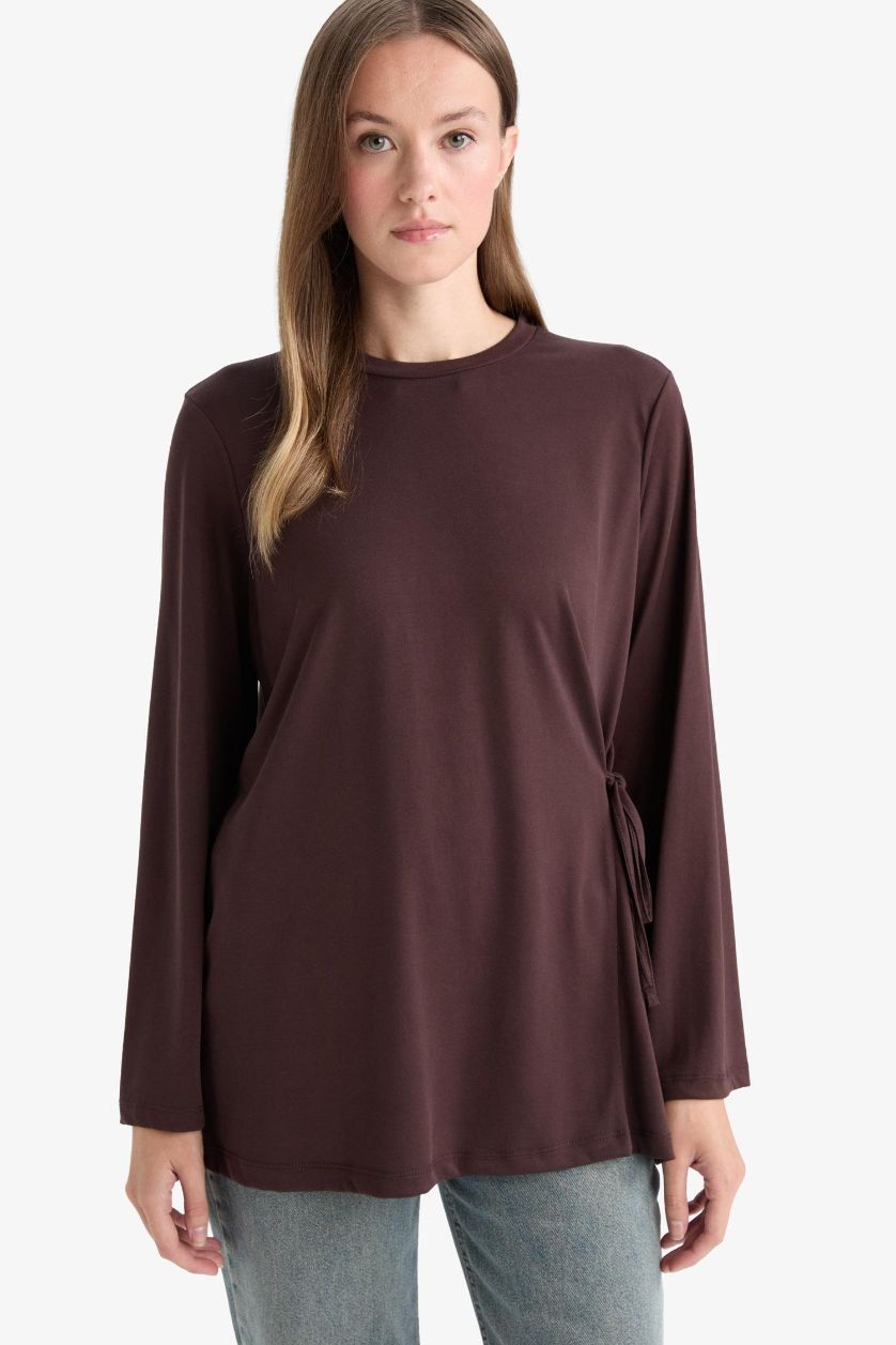 Woman Brown Regular Fit Modal Long Sleeve Tunic