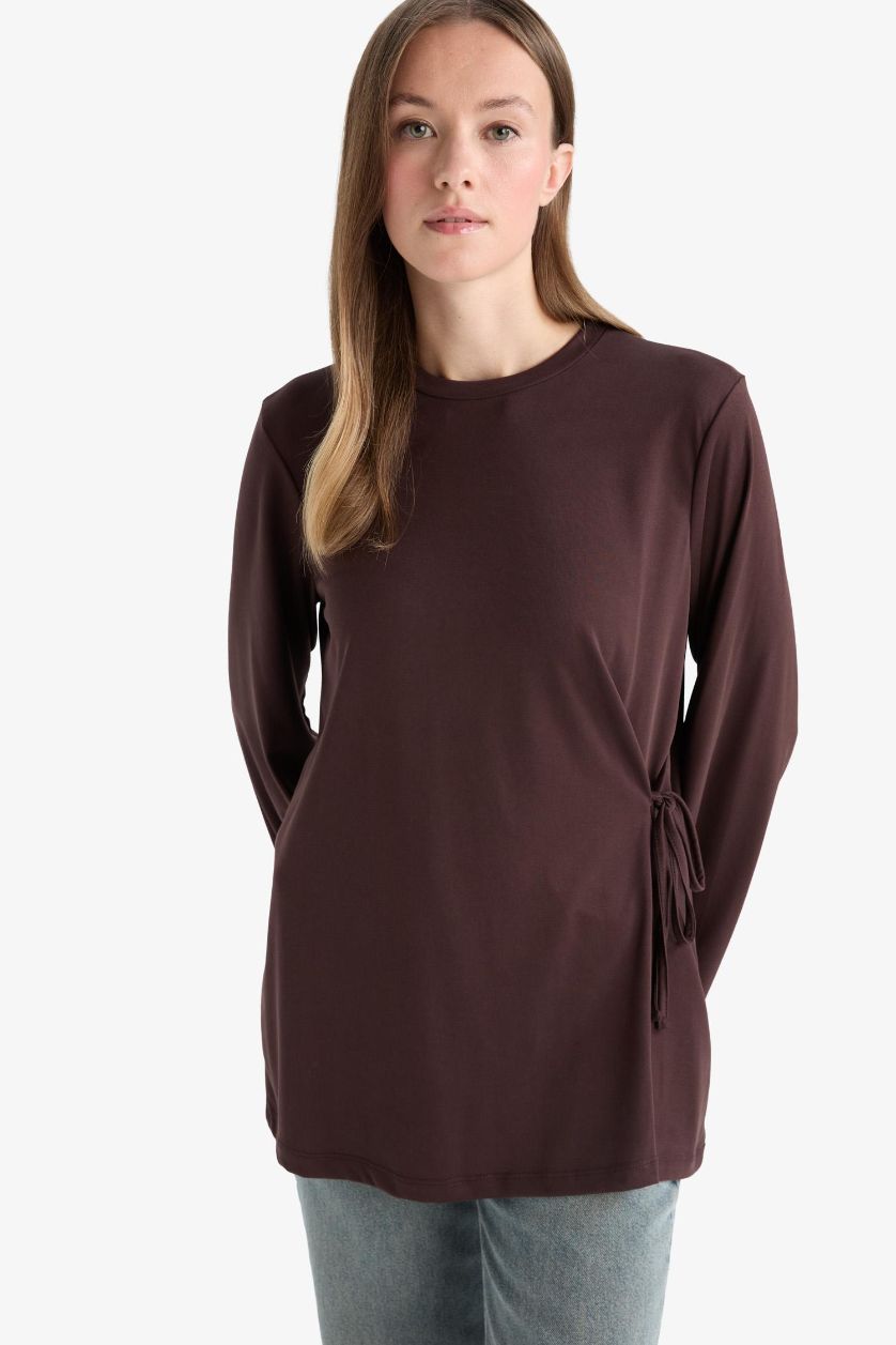 Woman Brown Regular Fit Modal Long Sleeve Tunic