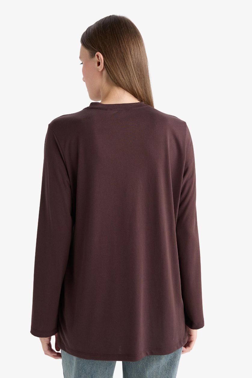 Woman Brown Regular Fit Modal Long Sleeve Tunic