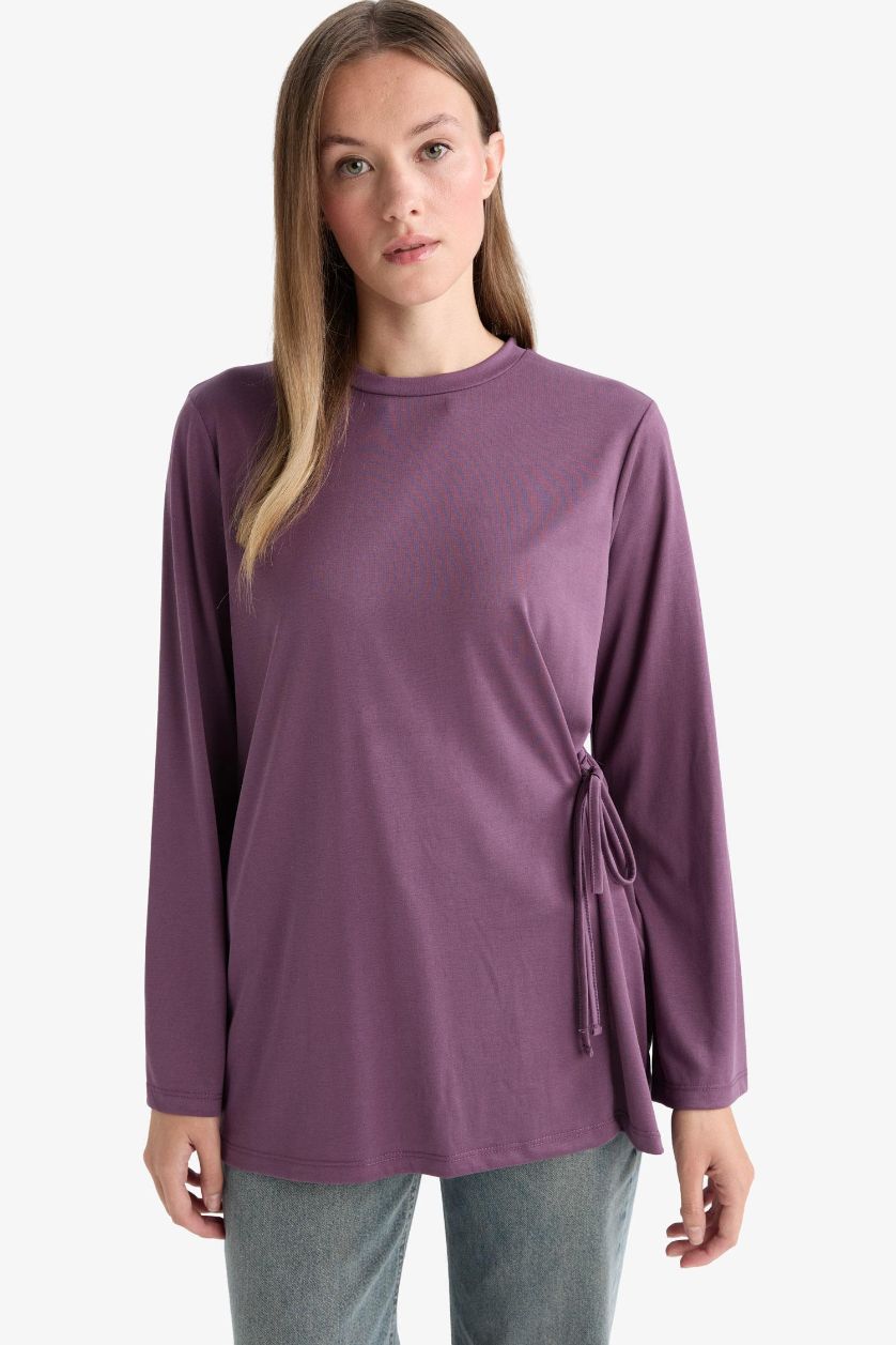 Woman Purple Regular Fit Modal Long Sleeve Tunic