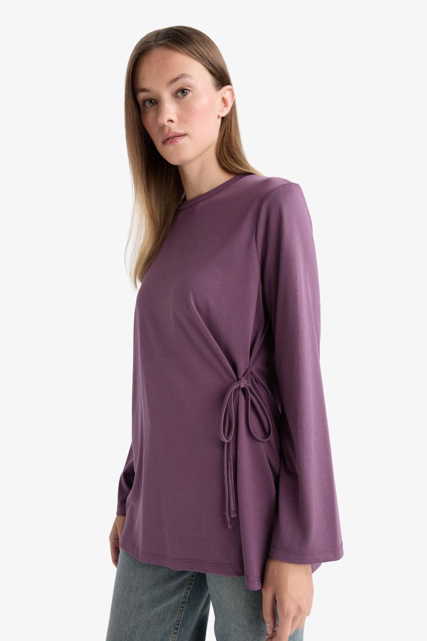 Woman Purple Regular Fit Modal Long Sleeve Tunic