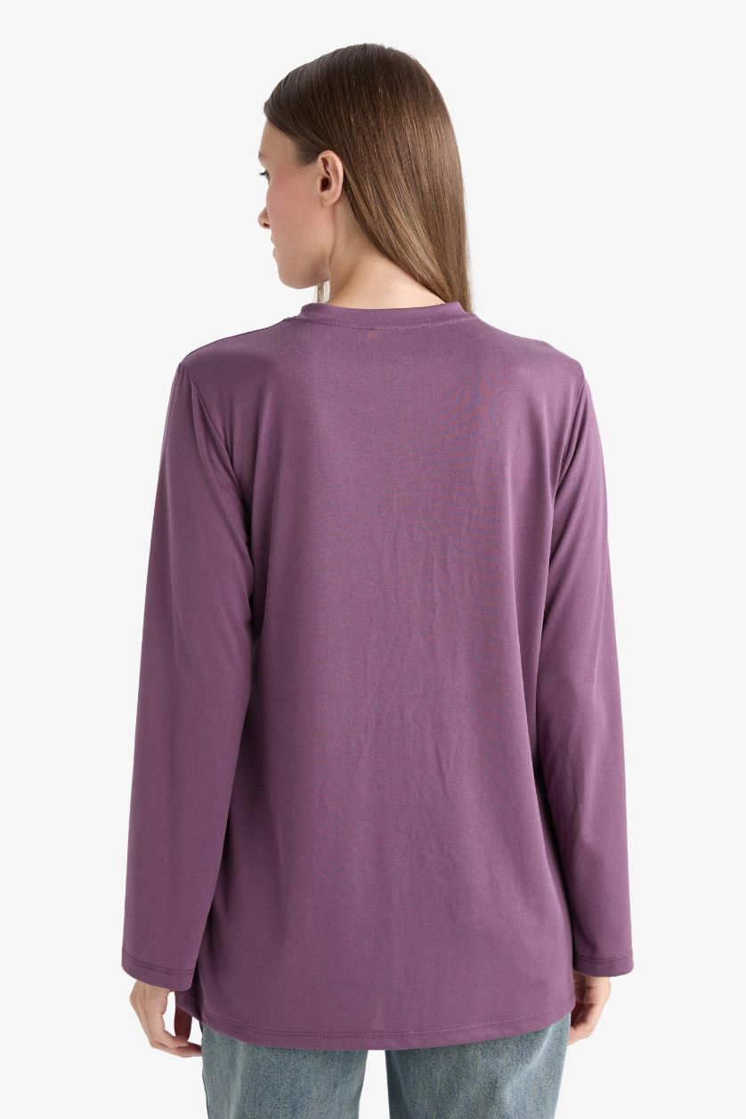 Woman Purple Regular Fit Modal Long Sleeve Tunic