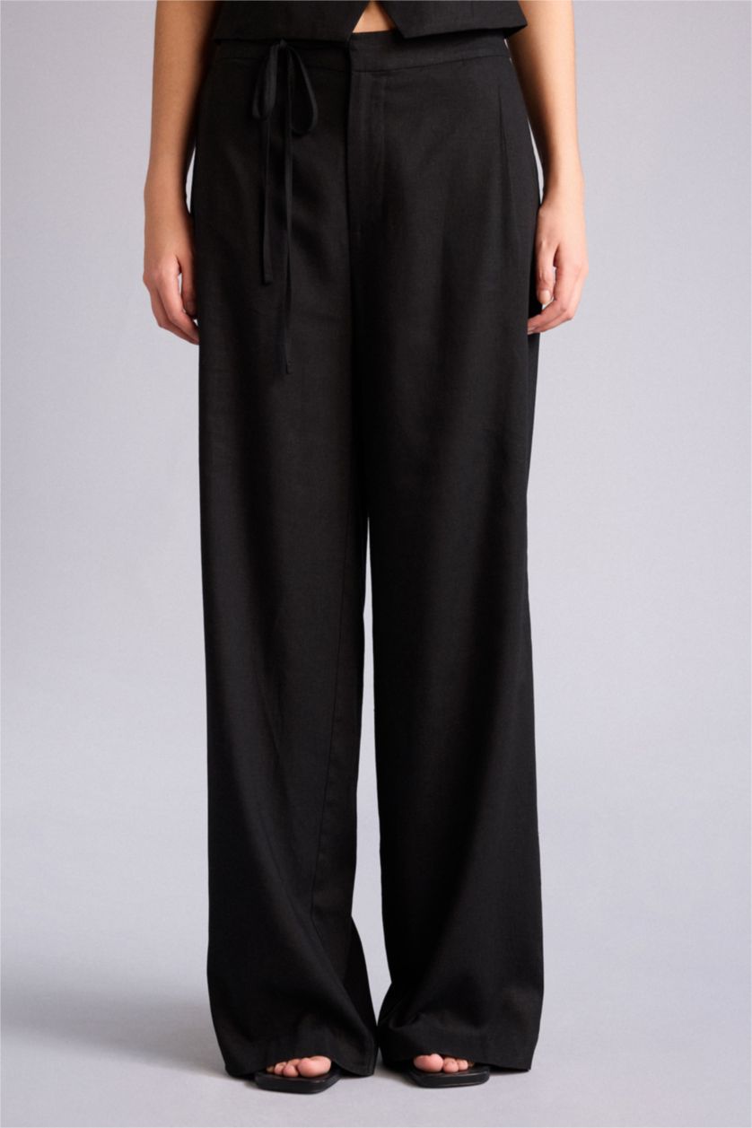 Әйелдерге қара кең аяқ зығыр қоспасы Шалбар