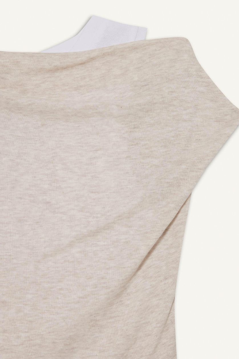 Kadın Taş Slım Fıt Tek Omuzlu Ribana Kısa Kollu Tişört