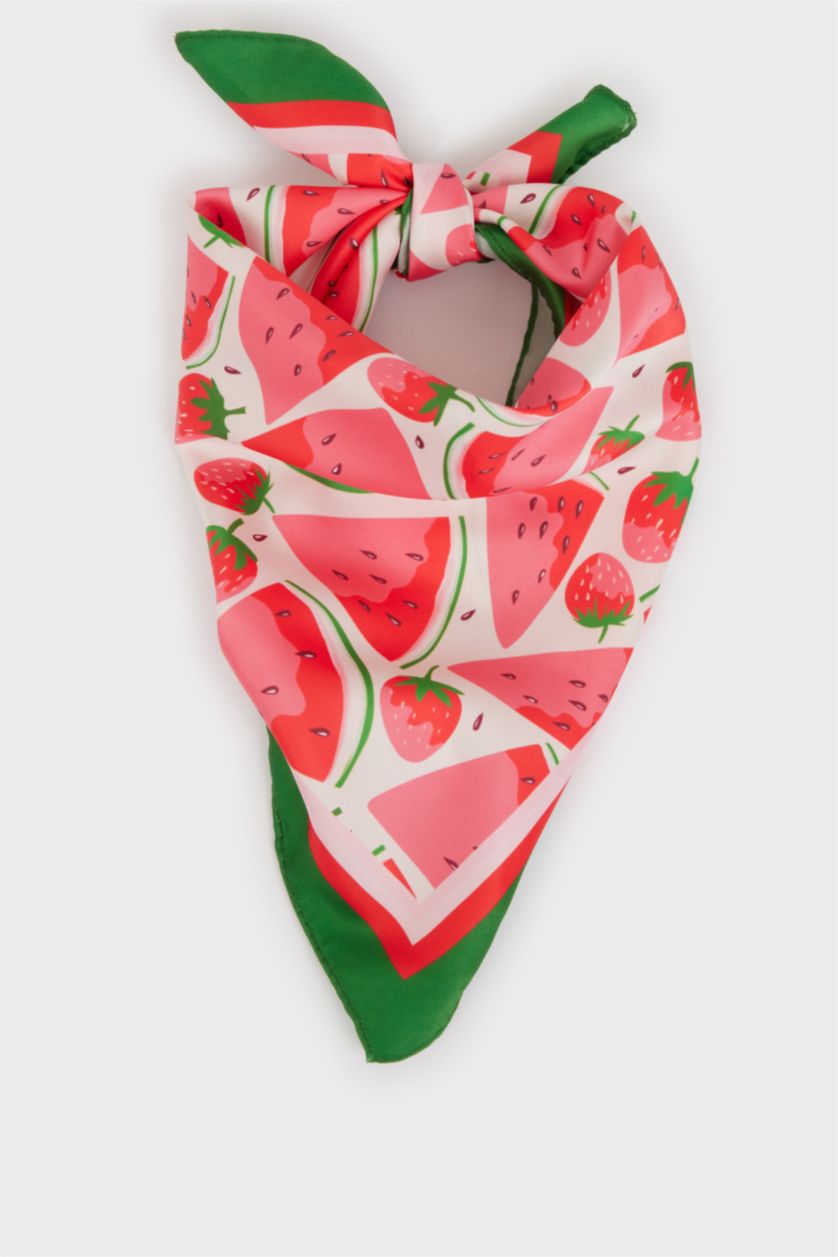 Kız Çocuk - Genç Kız Kırmızı Desenli Saten Fular Kız Çocuk