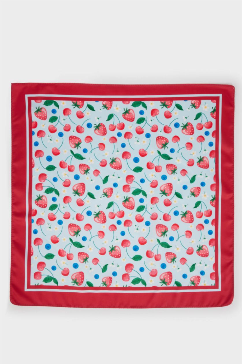 Kız Çocuk - Genç Kız Mavi Desenli Saten Fular Kız Çocuk