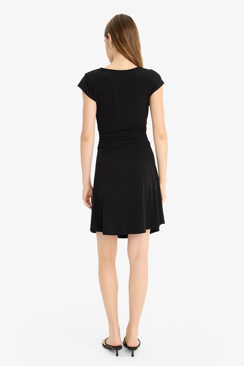 نساء أسود فستان قصير نص ردن بياخة V