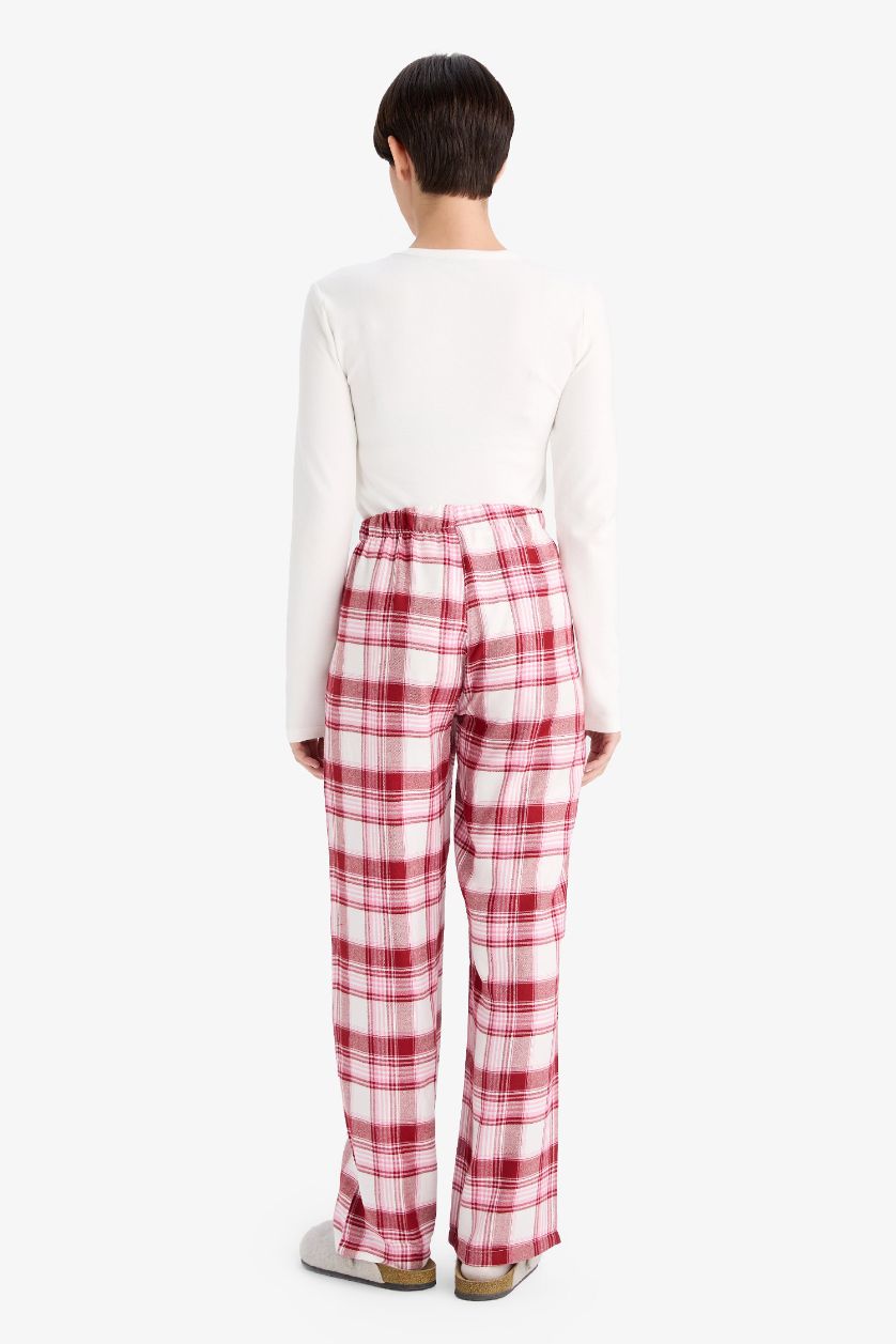 Kadın Bordo Regular Fit Uzun Kareli Pijama Altı