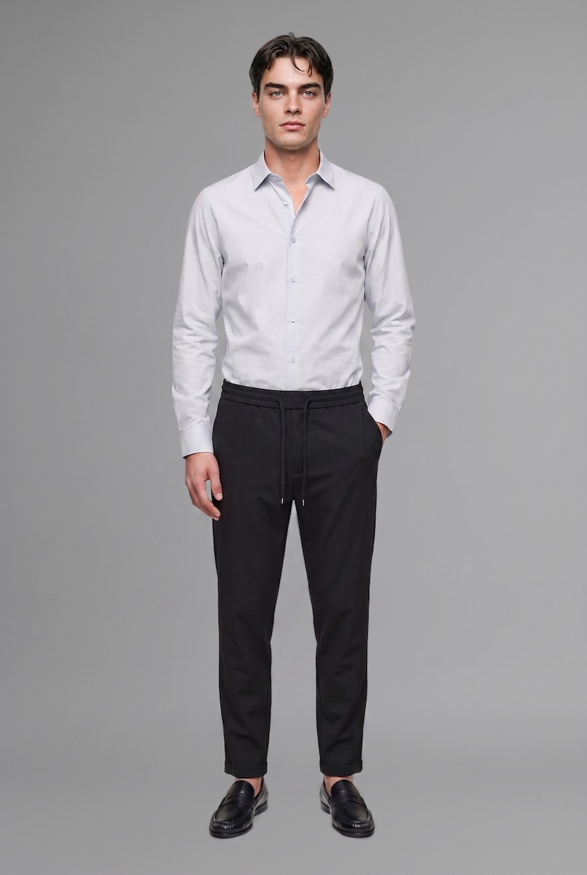 MAN Light Blue Modern Fit Polo Neck Long Sleeve Shirt