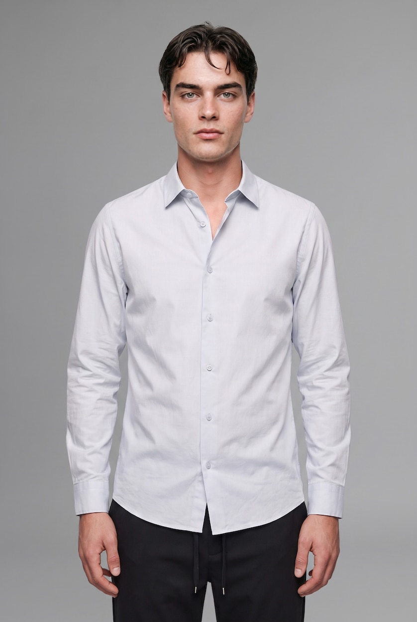 MAN Light Blue Modern Fit Polo Neck Long Sleeve Shirt