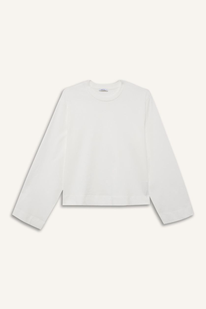 حريمي بيج فاتح تونيك كم طويل قصة عادية بياقة مستديرة