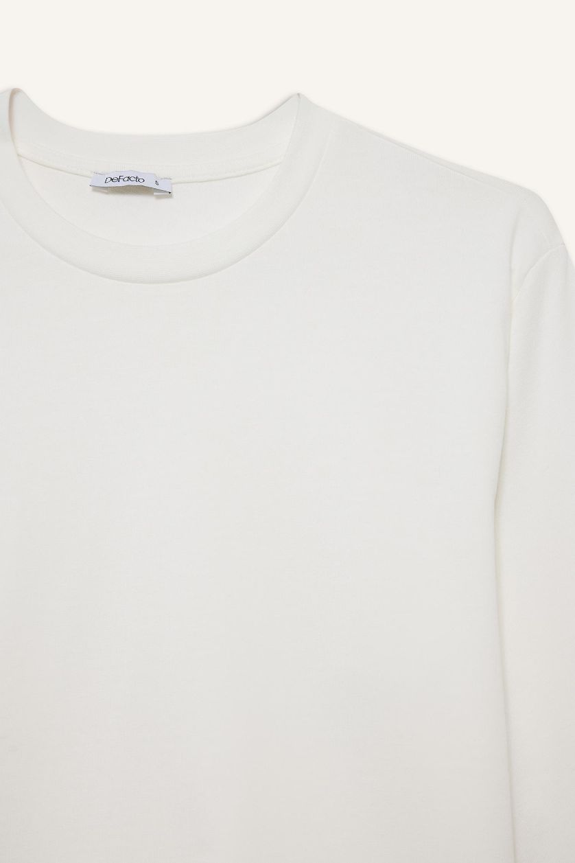 حريمي بيج فاتح تونيك كم طويل قصة عادية بياقة مستديرة