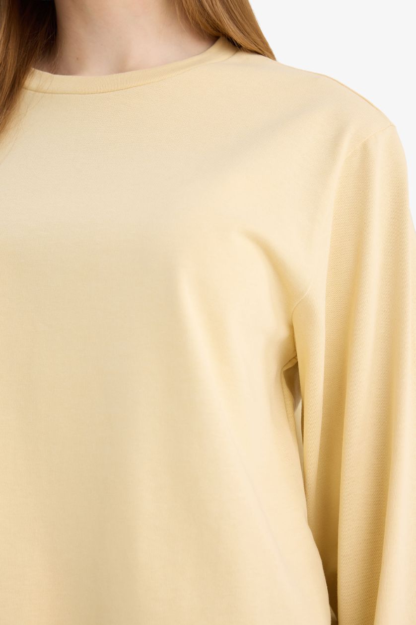 Woman Light Yellow Regular Fit Crew Neck Long Sleeve Tunic