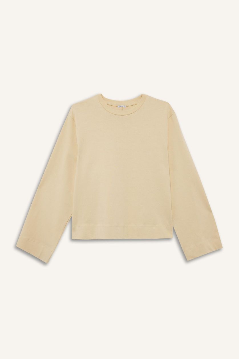 Woman Light Yellow Regular Fit Crew Neck Long Sleeve Tunic