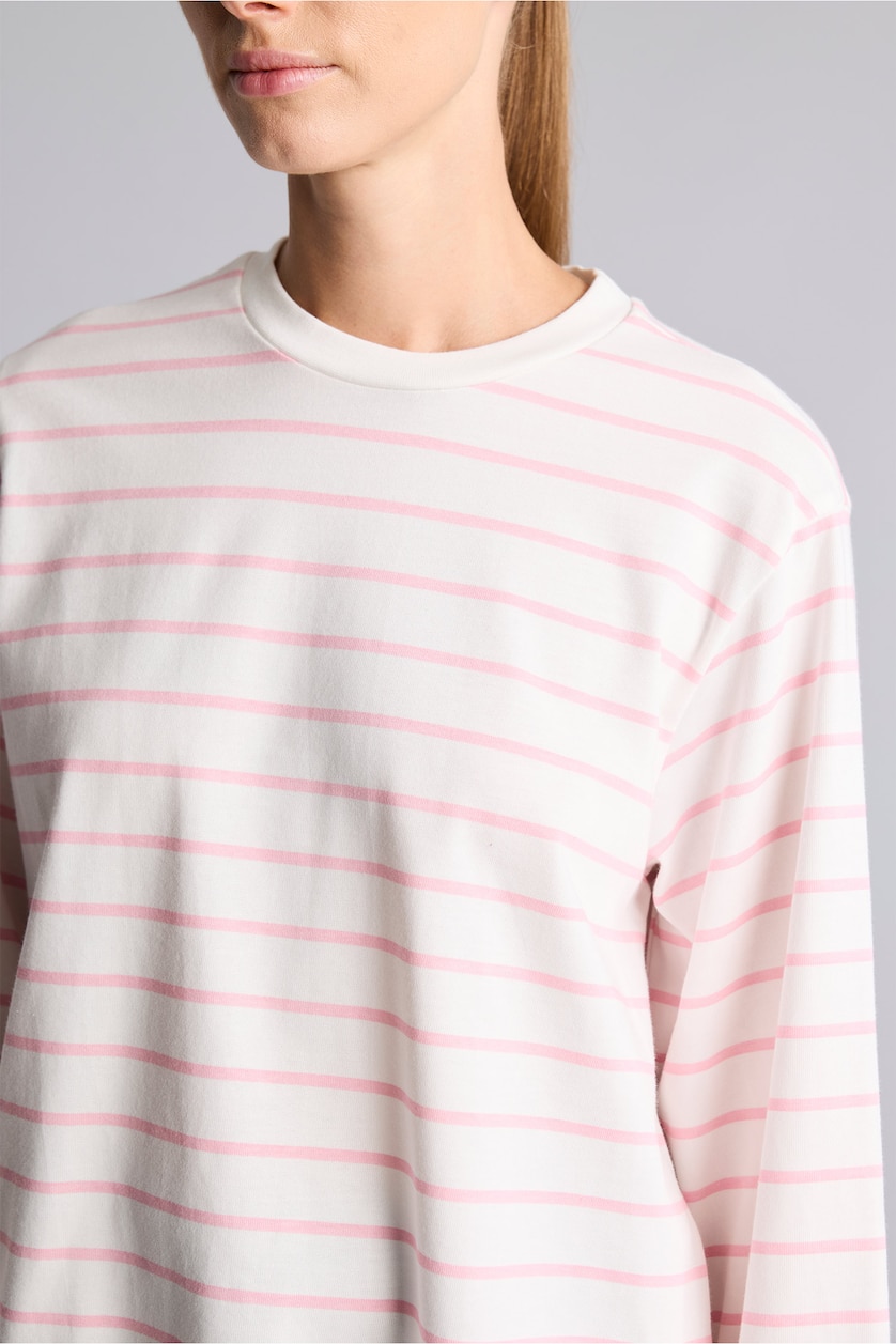Kadın Açık Pembe %100 Pamuk Regular Fıt Çizgili Tunik
