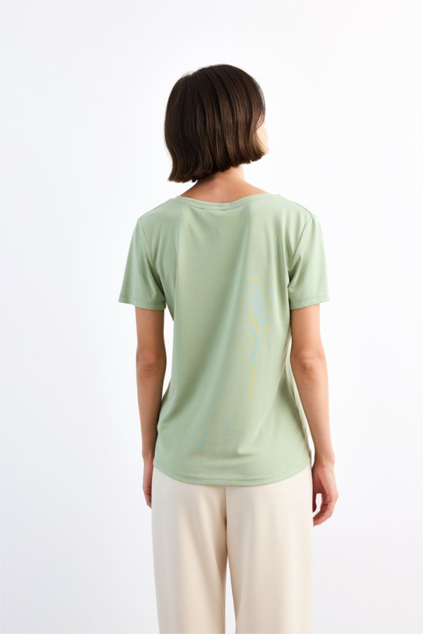 Kadın Deniz Mavisi V Yaka Modal Kısa Kollu Tişört