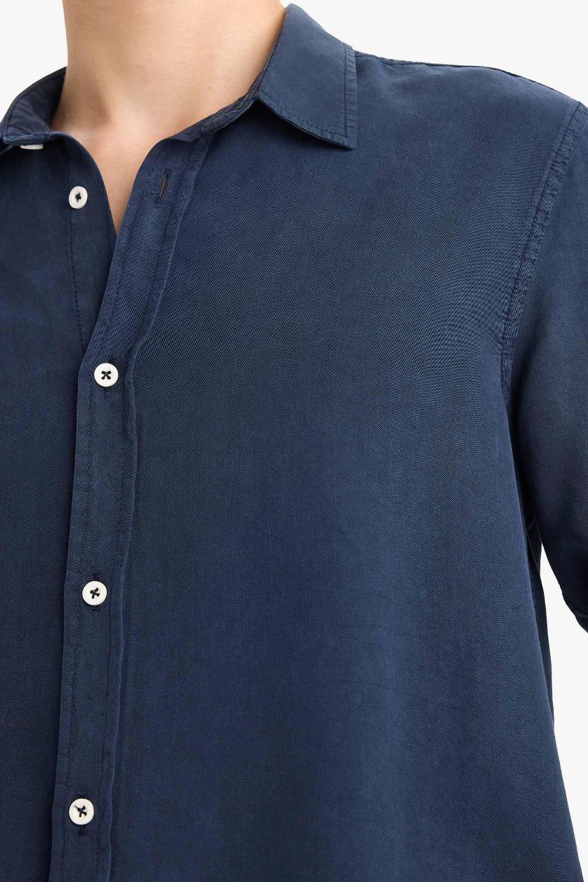 رجال كحلي قيمص تويل ردن طويل وقصة عادية