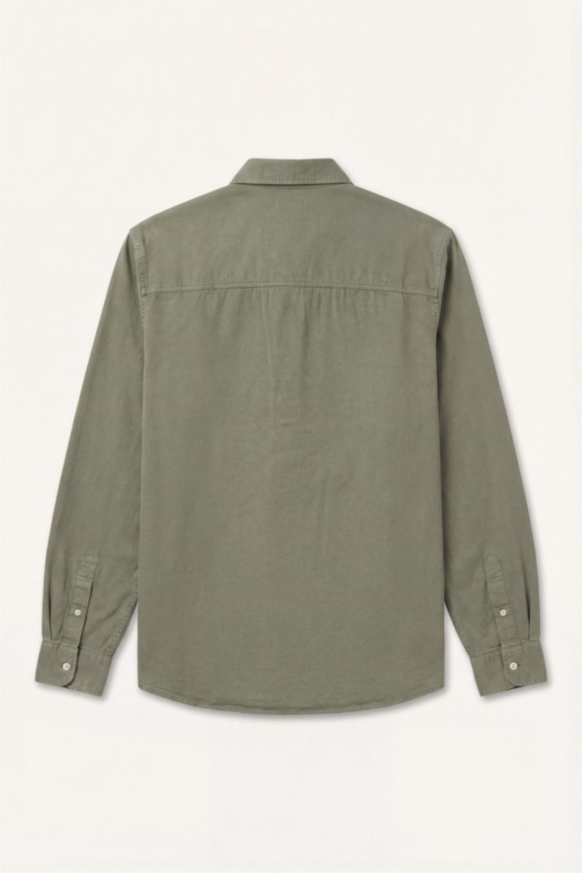 Men Light Khaki Regular Fit Twill Long Sleeve Shirt