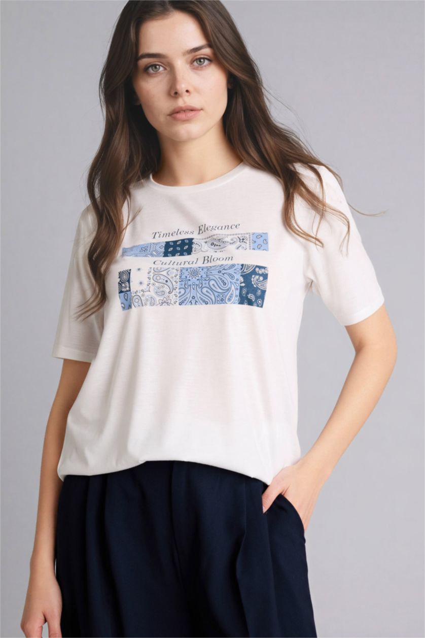 Женщины Бежевый Футболка Regular Fit с круглым вырезом и коротким рукавом