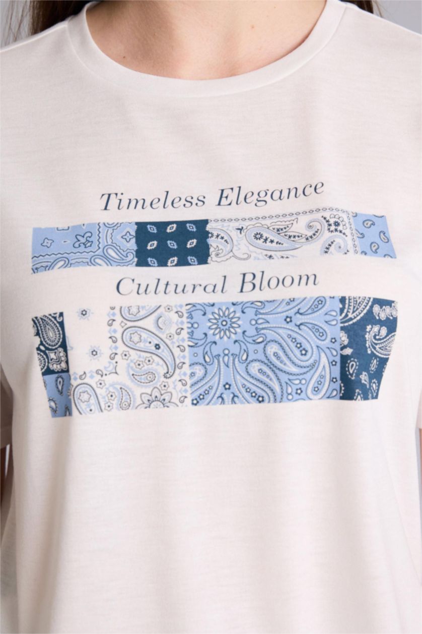 Женщины Бежевый Футболка Regular Fit с круглым вырезом и коротким рукавом