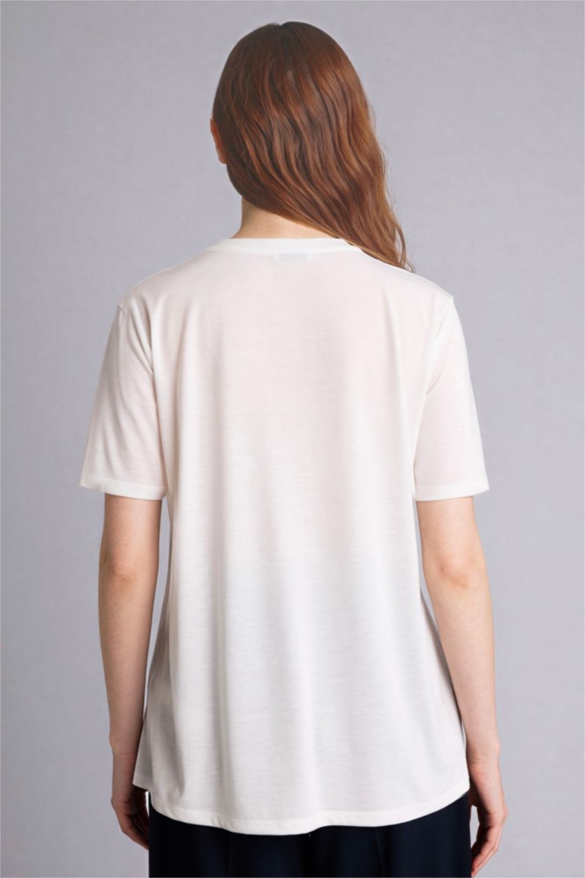 Женщины Бежевый Футболка Regular Fit с круглым вырезом и коротким рукавом