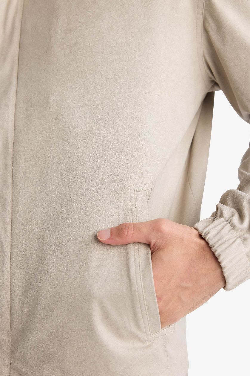 رجال اللون الحجري جاكيت سليم فيت وياخة بولو