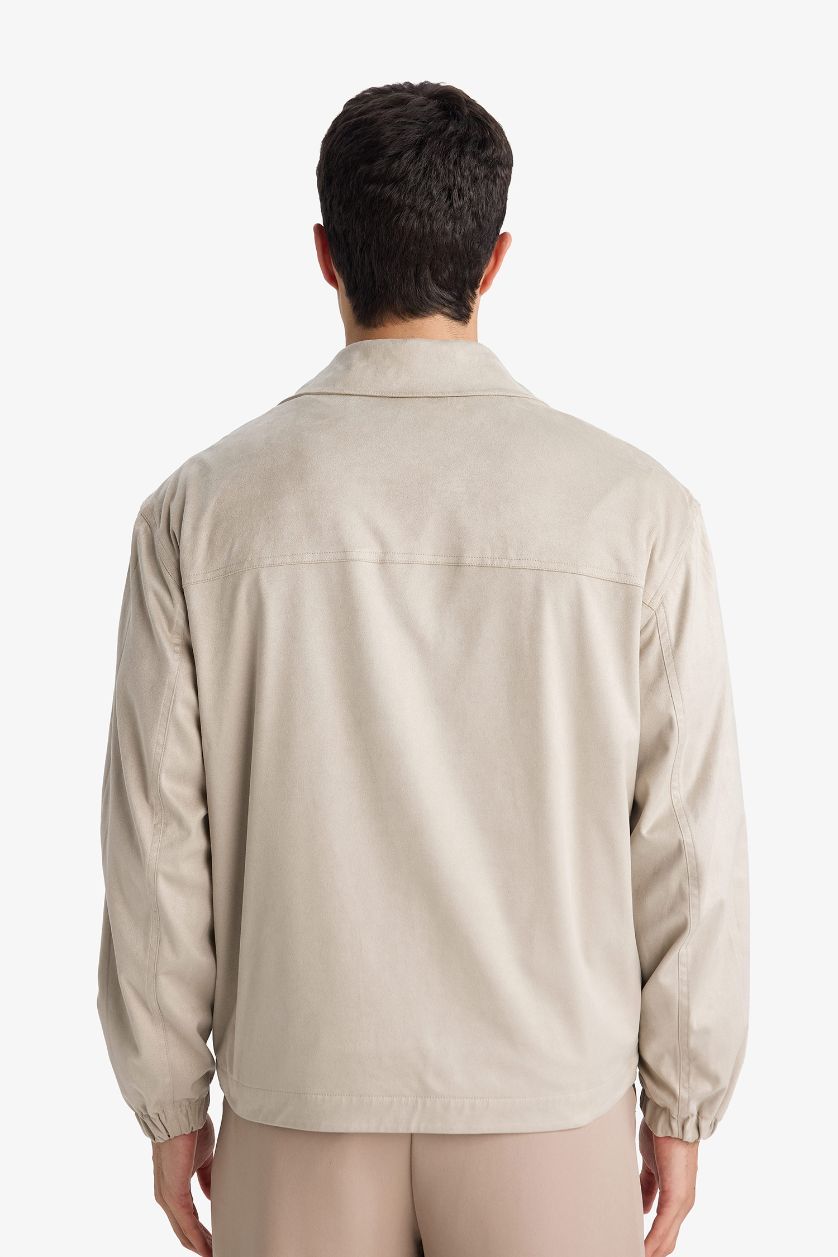 رجال اللون الحجري جاكيت سليم فيت وياخة بولو