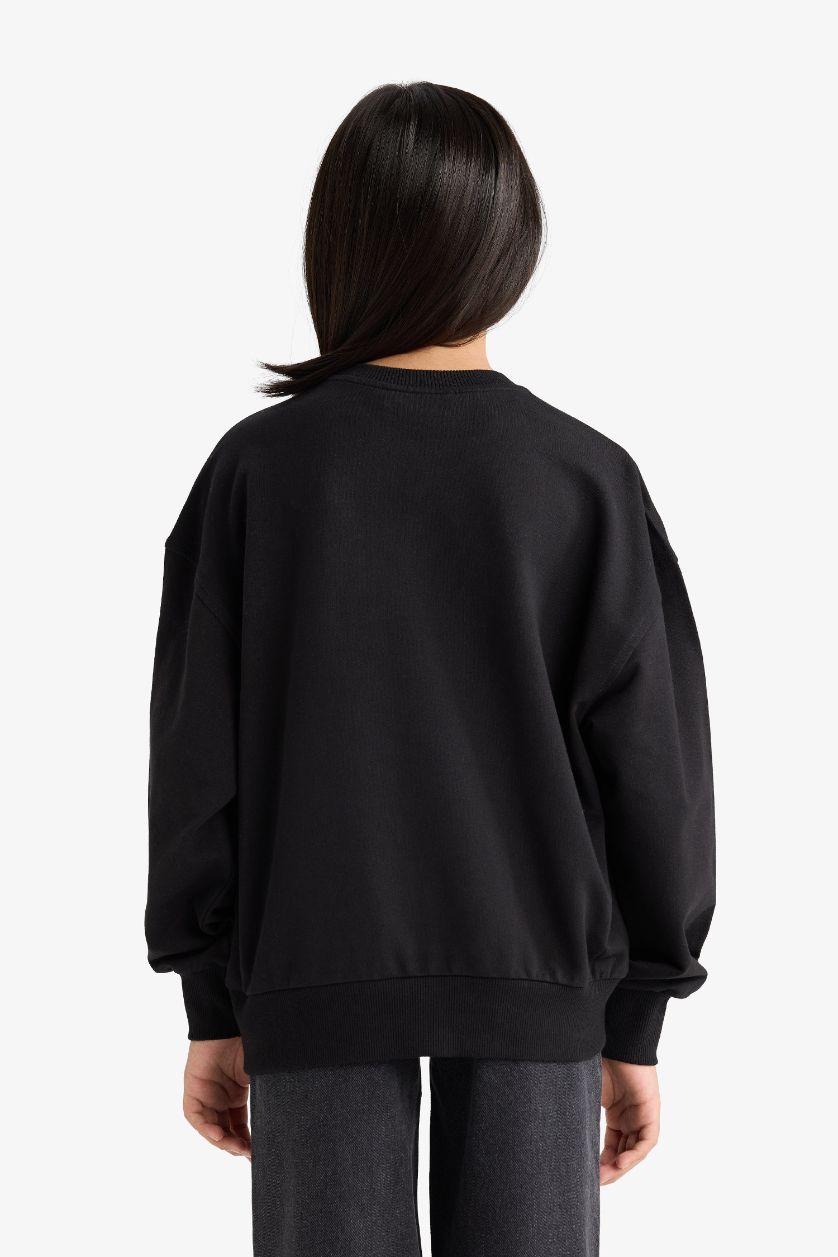 بناتي أسود سويت شيرت بناتي اوفر سايز من وينزداي