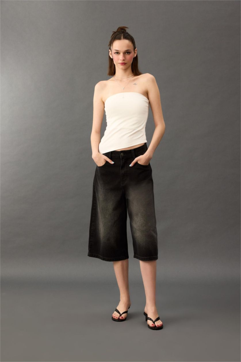 Kadın Siyah Jean Bermuda Şort