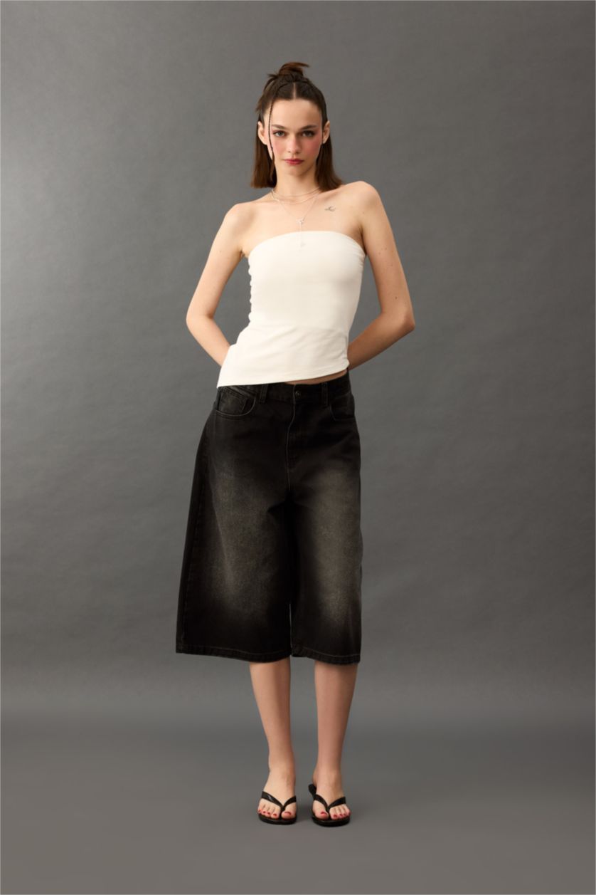 Kadın Siyah Jean Bermuda Şort