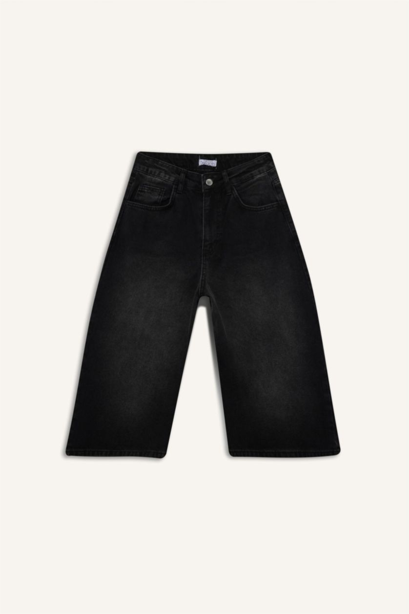 Kadın Siyah Jean Bermuda Şort