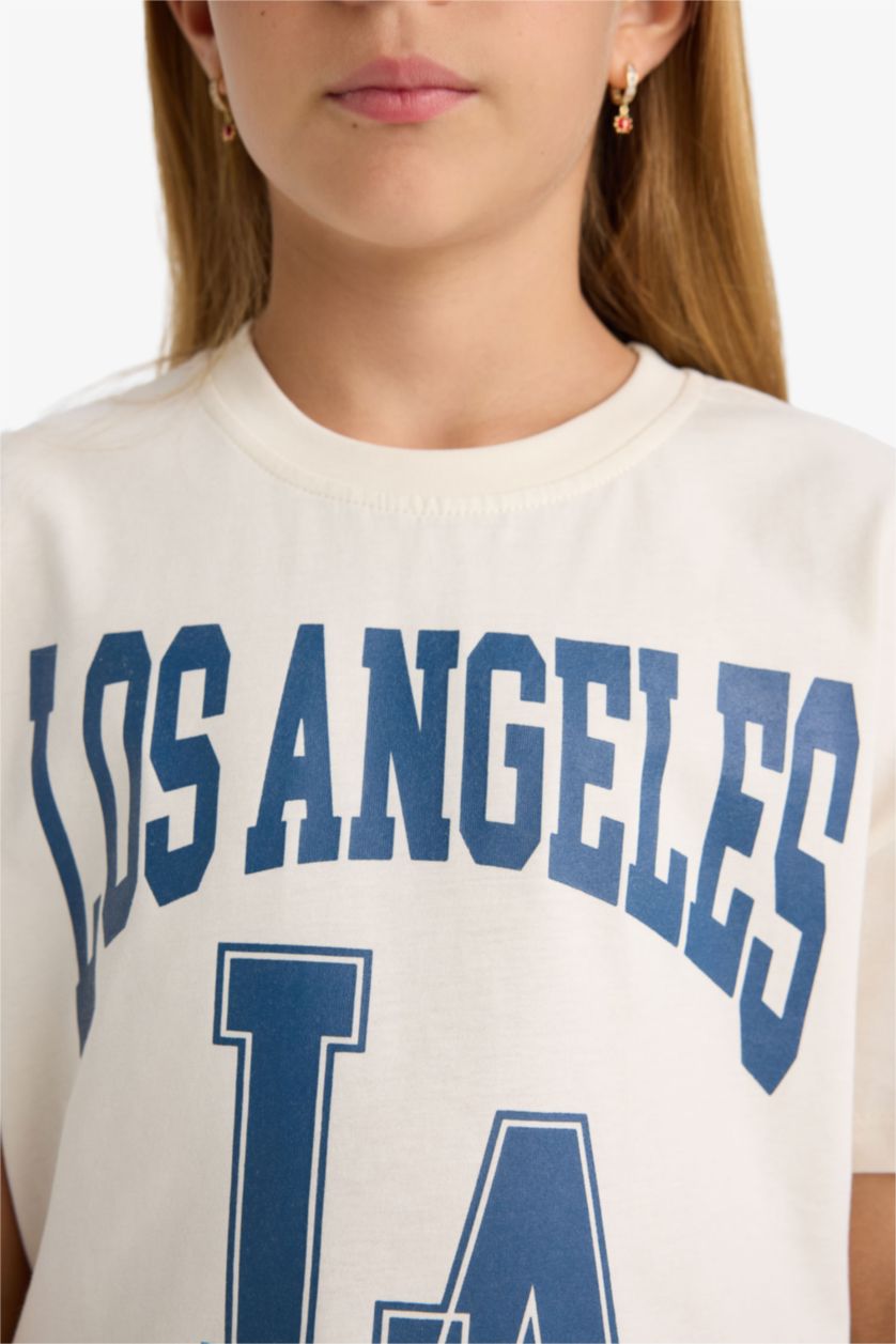 Girls & Teens Ecru Girl Relax Fit Crew Neck Printed Short Sleeve T-Shirt