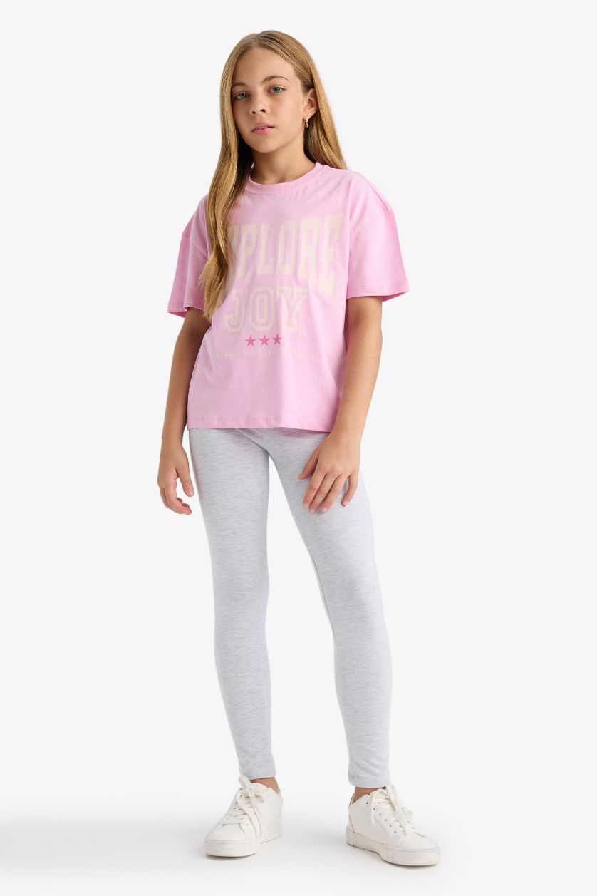 Girls & Teens Light Pink Girl Relax Fit Crew Neck Printed Short Sleeve T-Shirt