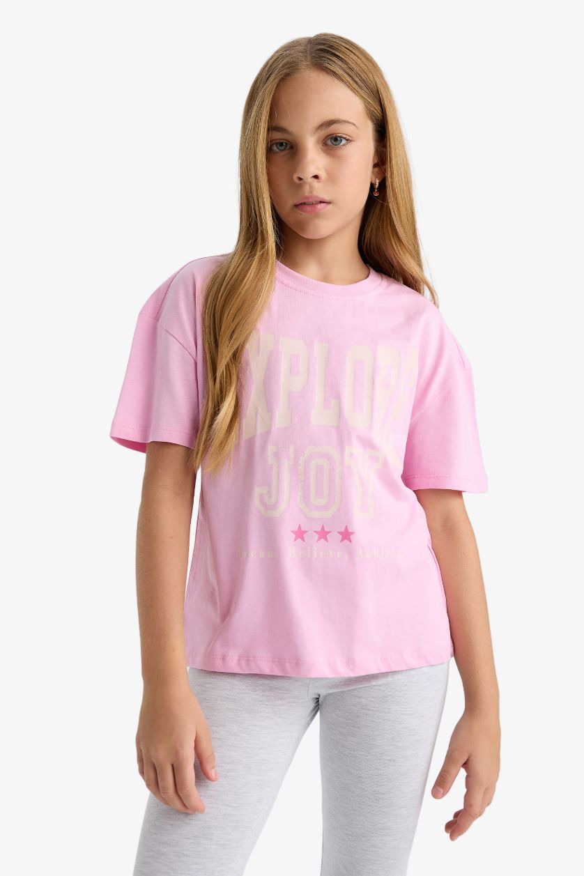 Girls & Teens Light Pink Girl Relax Fit Crew Neck Printed Short Sleeve T-Shirt