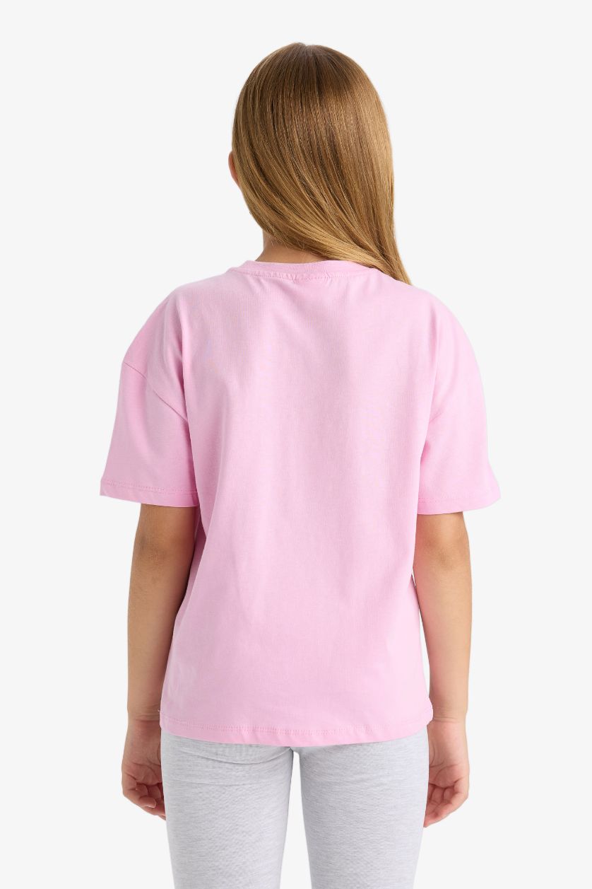Girls & Teens Light Pink Girl Relax Fit Crew Neck Printed Short Sleeve T-Shirt