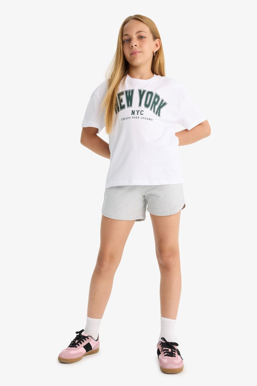 بناتي أبيض تيشيرت بناتي نص كم قصة مريحة برقبة مستديرة