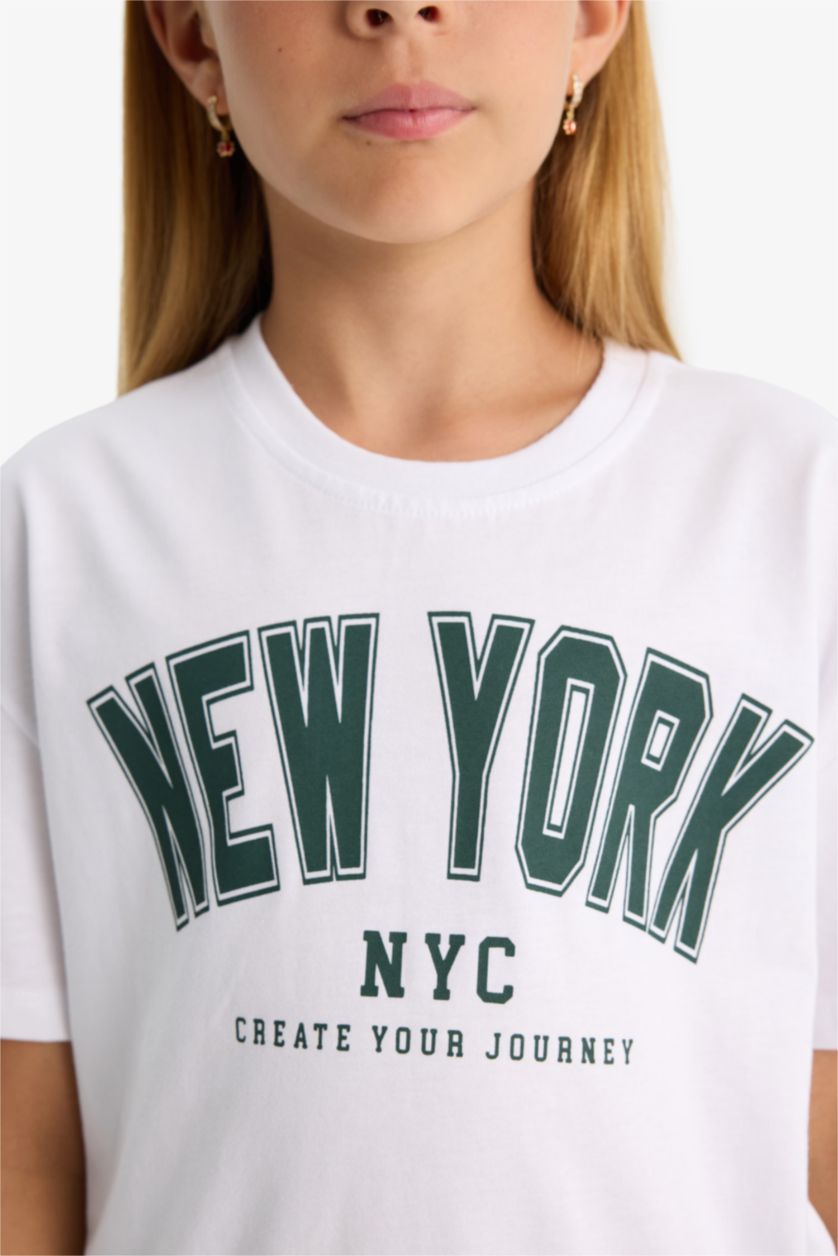 بناتي أبيض تيشيرت بناتي نص كم قصة مريحة برقبة مستديرة