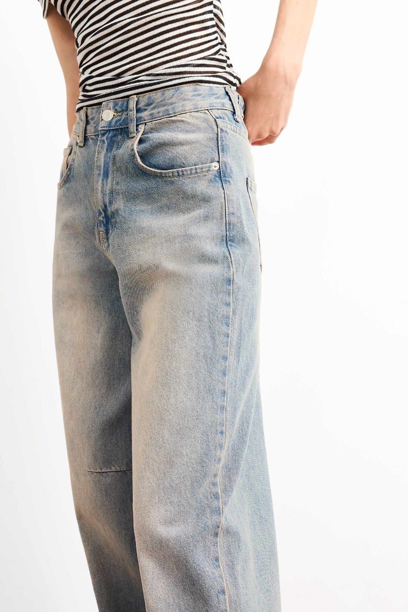 Woman Light Blue Baggy Fit Denim Trousers