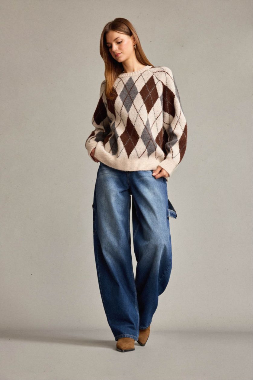 Kadın Lacivert %100 Pamuk Baggy Fıt Jean Pantolon