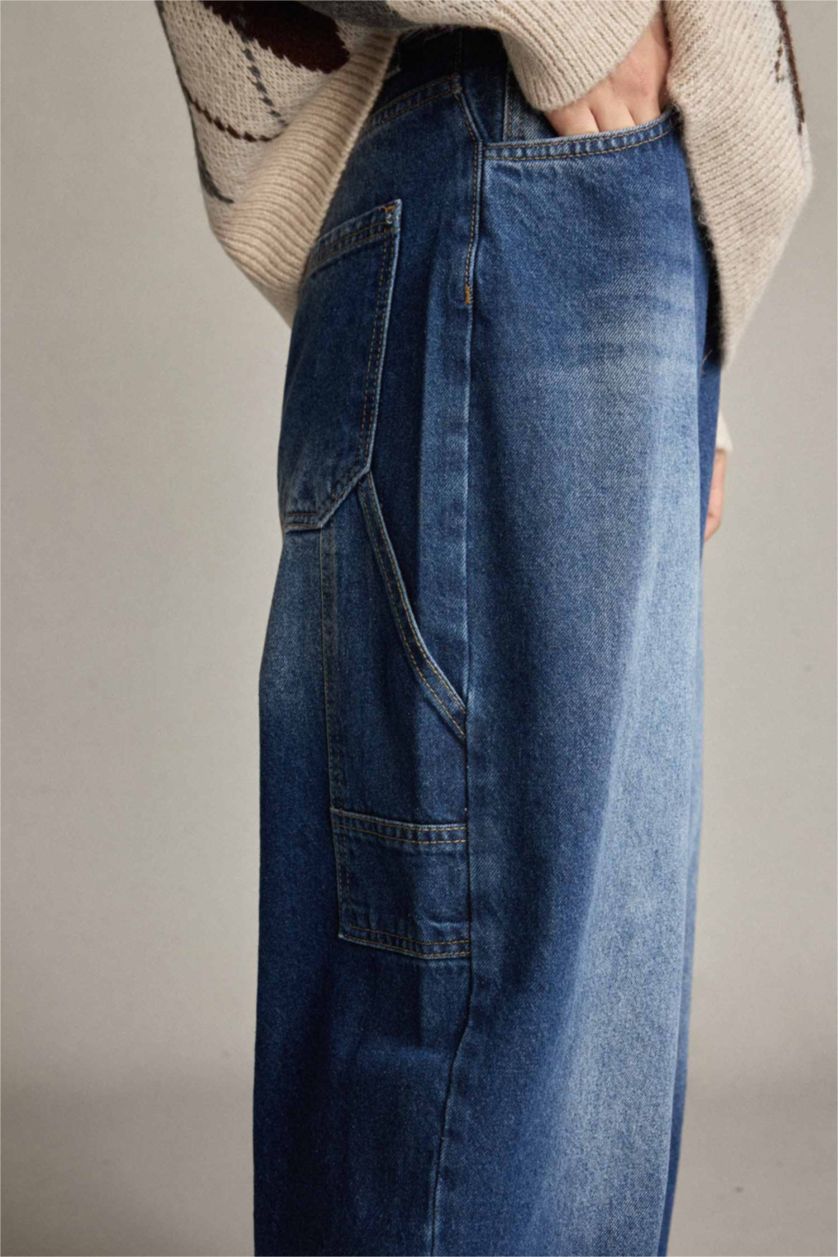 Kadın Lacivert %100 Pamuk Baggy Fıt Jean Pantolon