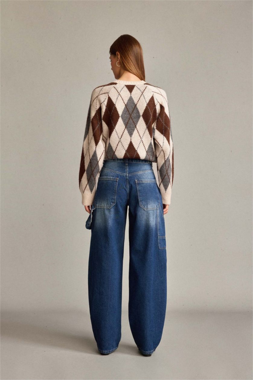 Kadın Lacivert %100 Pamuk Baggy Fıt Jean Pantolon