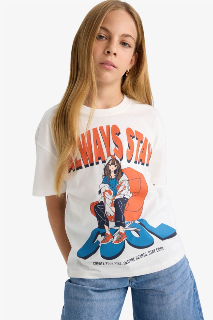 بناتي بيج فاتح تيشيرت بناتي نص كم قصة مريحة برقبة مستديرة