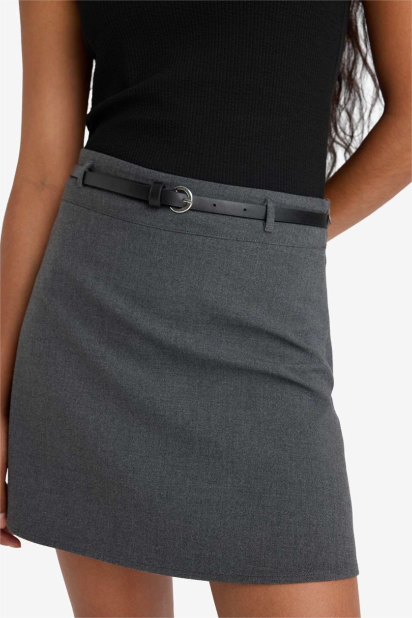 Әйелдерге Сұр a сызығы қысқа ұзындық Тоқылған юбка