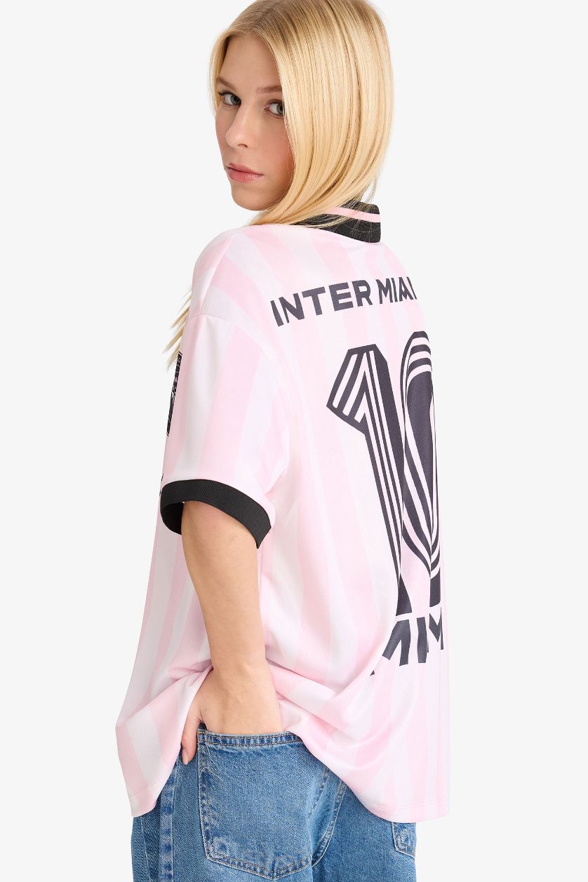 Kadın Pembe MLS Oversize Geniş Kalıp Sırt Baskılı Kısa Kollu Tişört